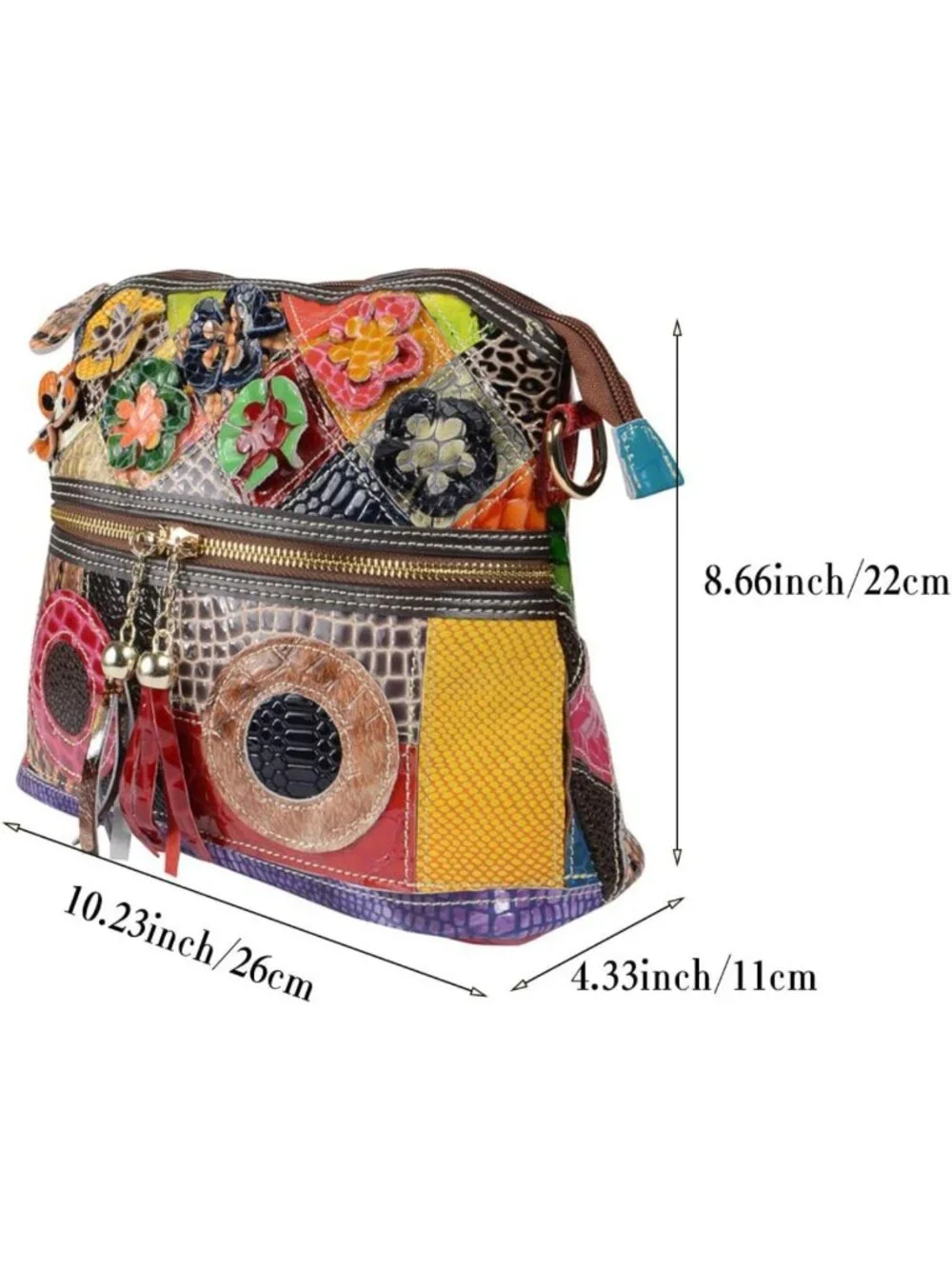 Colorful Floral Crossbody Bag | Vintage Cowhide Leather Shoulder Purse